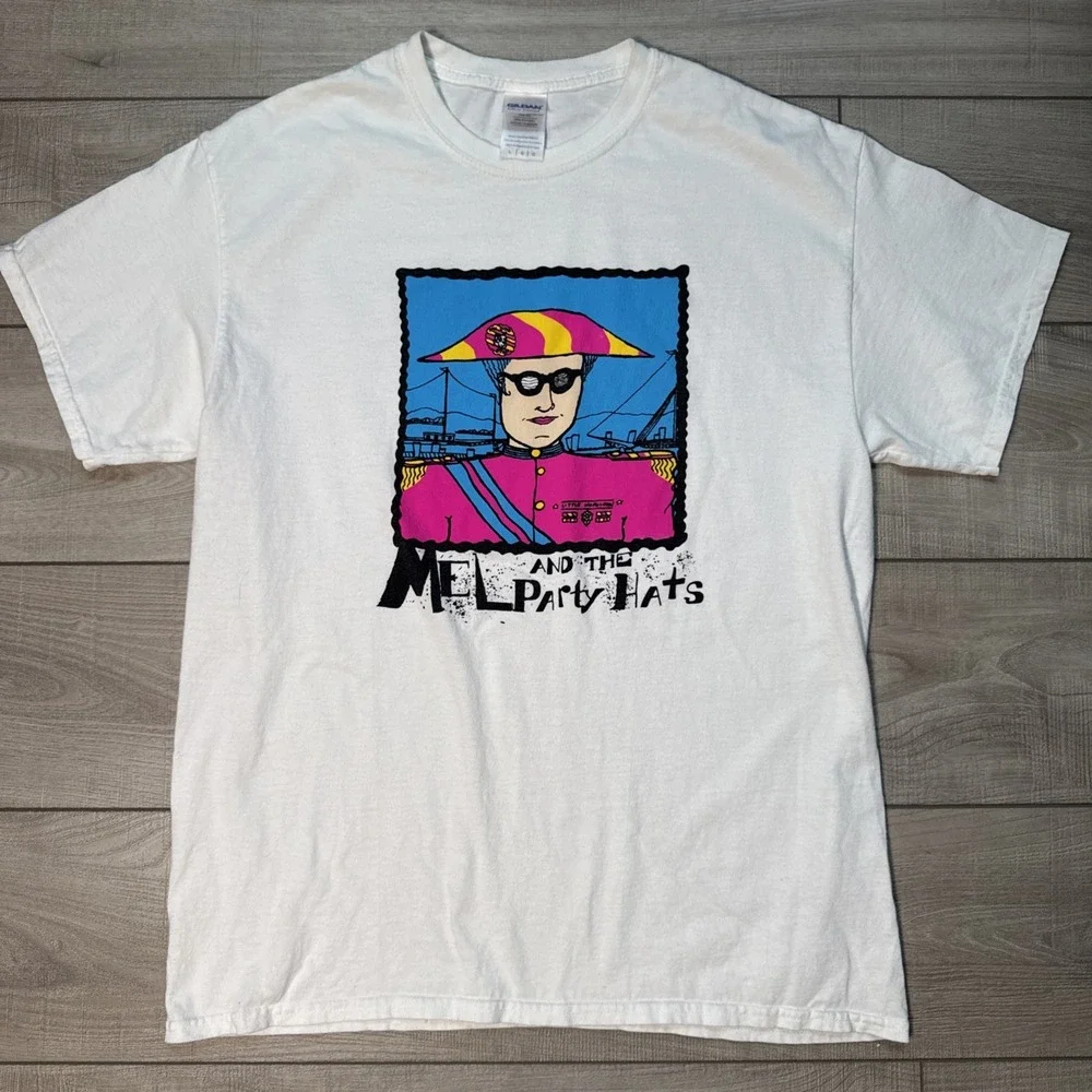 Vintage Mel And The Party Hats Large T Shirt Band Music 30 Years 1985-2015 White - Picture 1 of 15